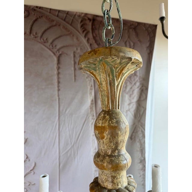 Monumental Italian Rococo Painted Wood & Wrought Iron 12-Light Chandelier For Sale In Los Angeles - Image 6 of 14