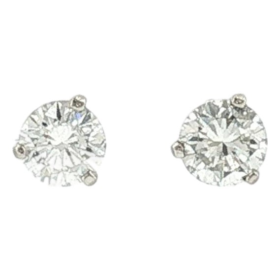Vintage 14 Karat White Gold Natural .080 Carat Diamond Stud Earrings For Sale