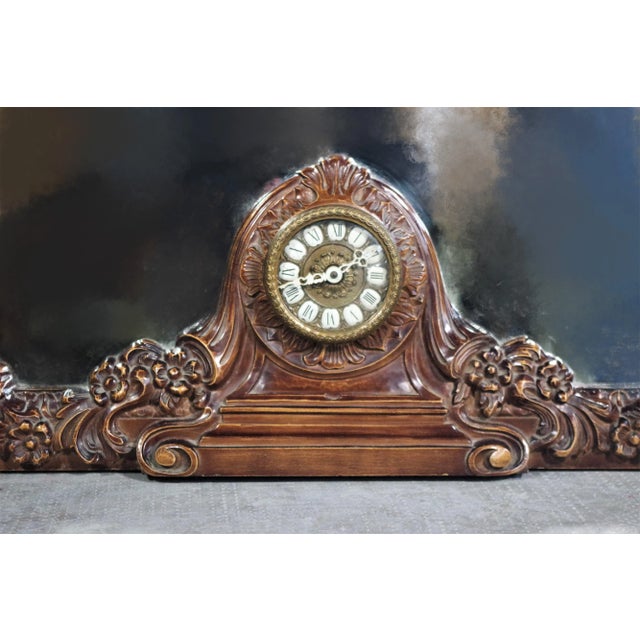 Wood Mirror with Clock, 1960s For Sale - Image 9 of 15