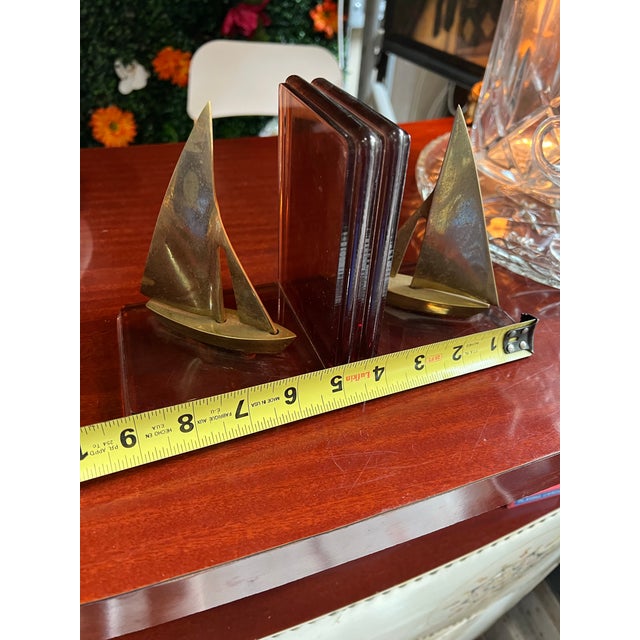 1970s Pair of Brass Nautical Sailboat Bookends With Lucite Base For Sale In Atlanta - Image 6 of 6