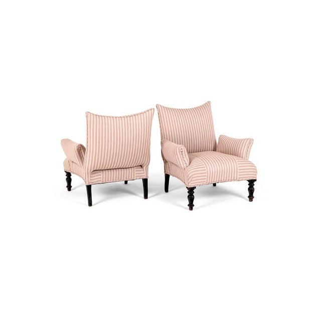 Set of French Armchairs in Pink Stripe Linen For Sale - Image 4 of 11