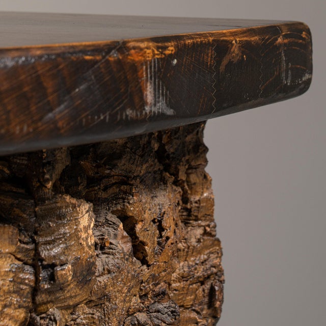 1970-1979 France Weathered Dark Bark Brown Live-Edge Bark-Clad Side Table For Sale - Image 4 of 11