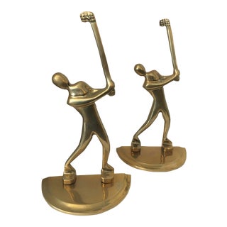 1980s Vintage Brass Golfer Bookends - a Pair For Sale