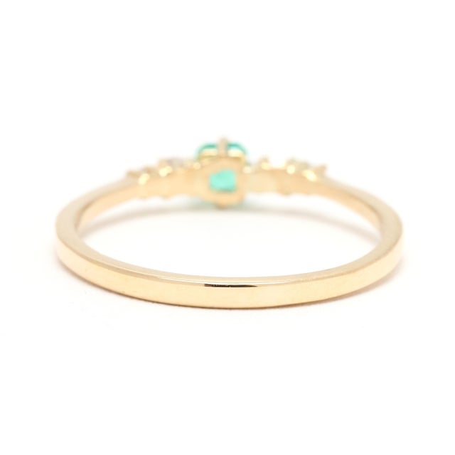 Modern Tiny Diamond and Emerald Engagement Ring, 14k Yellow Gold, Ring Size 5.25 For Sale - Image 3 of 5