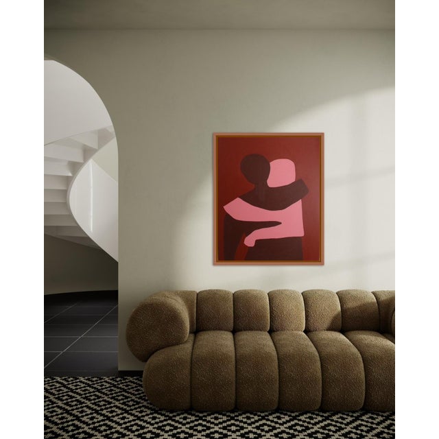 Bring intimacy and poetic depth to your home with this large figurative canvas depicting an embracing couple in a tender...