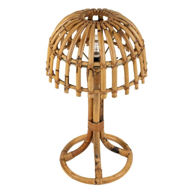 Mid-Century Bamboo and Rattan Mushroom Table Lamp in the style of Louis Sognot, France, 1960s For Sale - Image 17 of 17