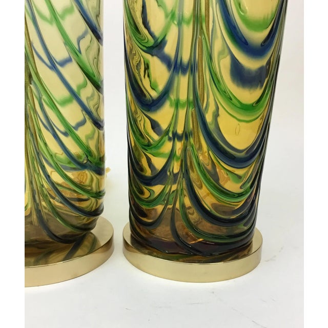 Italian Amber Glass Drape Pattern Lamps - a Pair For Sale - Image 4 of 5
