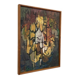 Vintage Mid-Century Modern Abstract Floral Painting by E. Sundt, Signed '57 For Sale