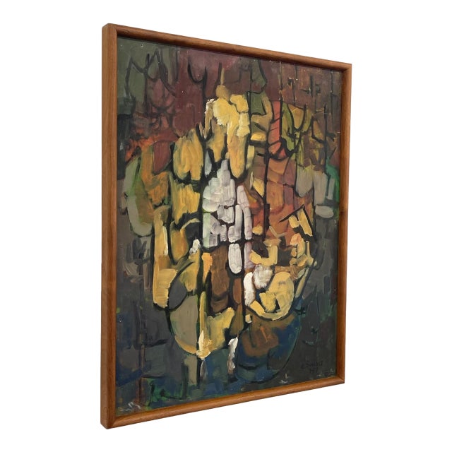 Vintage Mid-Century Modern Abstract Floral Painting by E. Sundt, Signed '57 For Sale