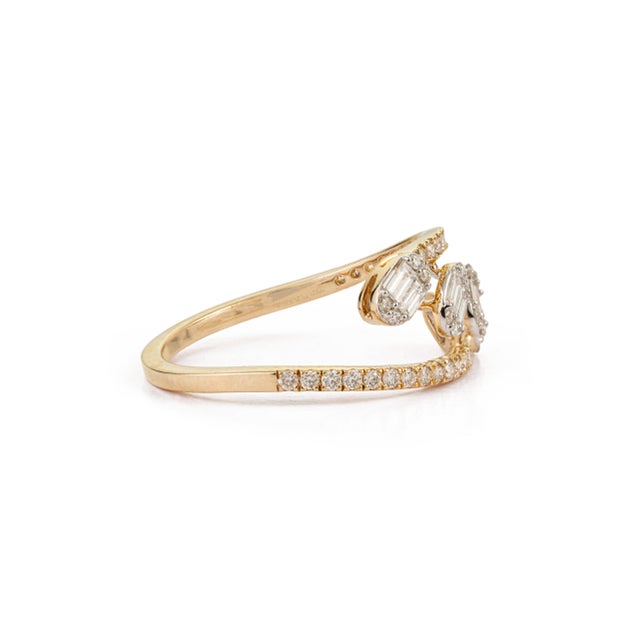 Metal Certified 14k Solid Yellow Gold Baguette & Round Diamond Pave Bypass Ring Size 8 For Sale - Image 7 of 17