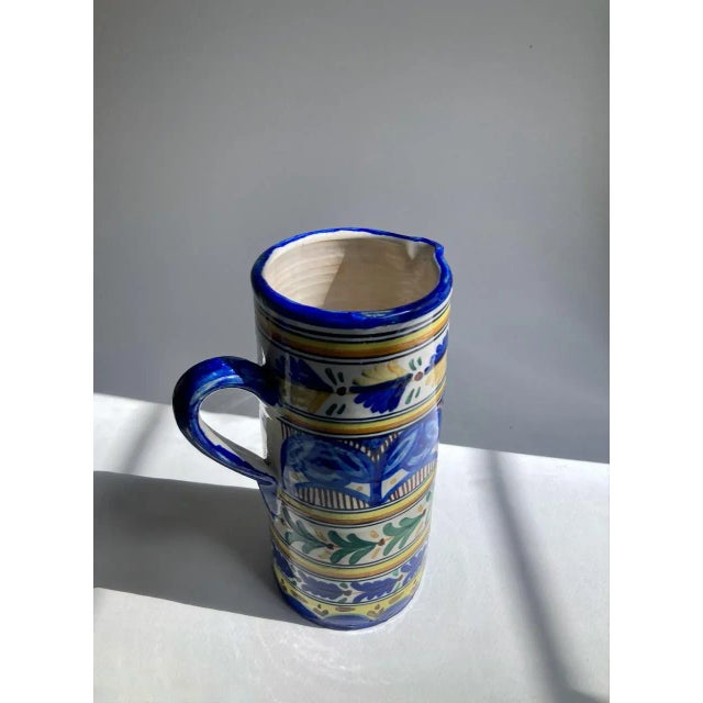 Vintage Toledo Bright Hand Painted Folk Art Pottery Pitcher For Sale - Image 9 of 13