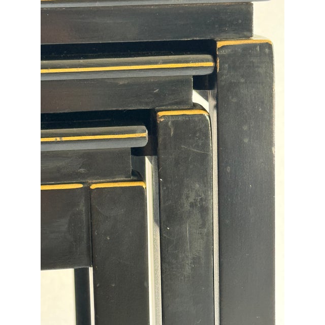 1950s Mid-Century Black Lacquer Chinoiserie Nesting Tables - Set of 3 For Sale - Image 12 of 12