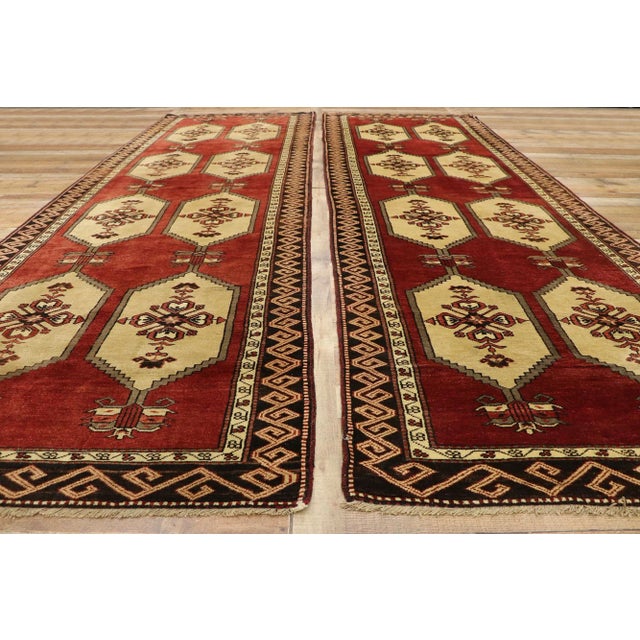 Red Pair of Matching Vintage Turkish Oushak Rugs For Sale - Image 8 of 11