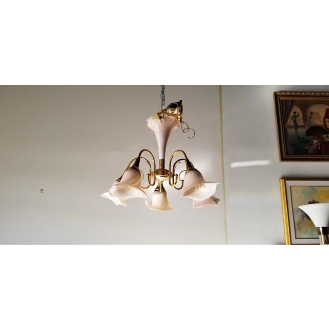 Italian Hollywood Regency Murano Glass Calla Lily Chandelier For Sale - Image 11 of 11