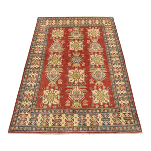 Kazak Rug 6' X 8'1'' Red Wool Tribal Hand-Knotted Oriental Carpet