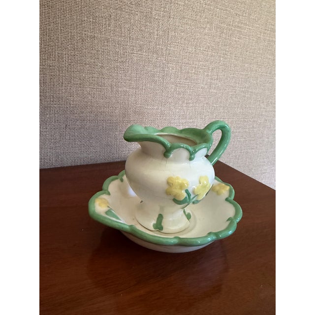 English Vintage Scalloped Porcelain Creamer With Saucer Set For Sale - Image 3 of 9
