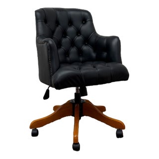 English Black Chesterfield Desk Chair For Sale