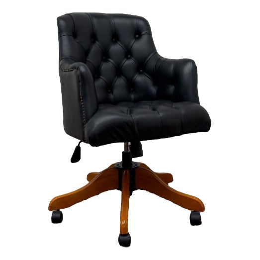 English Black Chesterfield Desk Chair For Sale