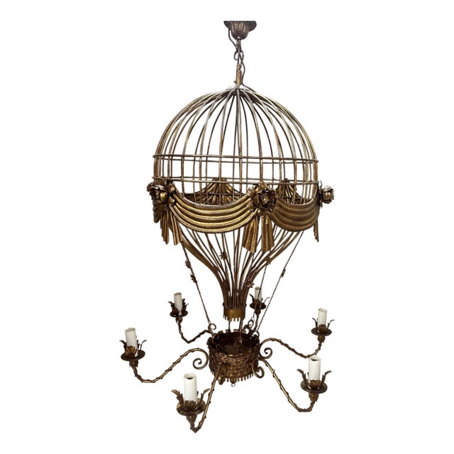 Late 20th Century Hot Air Balloon Form Tole Chandelier For Sale