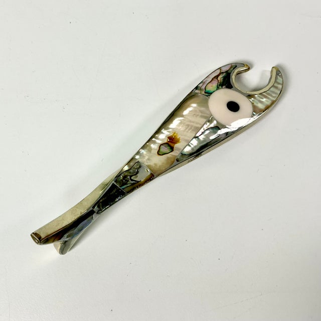 1970s Vintage Coastal Boho Chic Alpaca Mexico Sterling Silver & Abalone Shell Bottle Opener. For Sale - Image 6 of 12