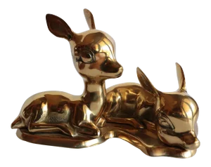 Solid Brass Baby Deer Figurines on Base