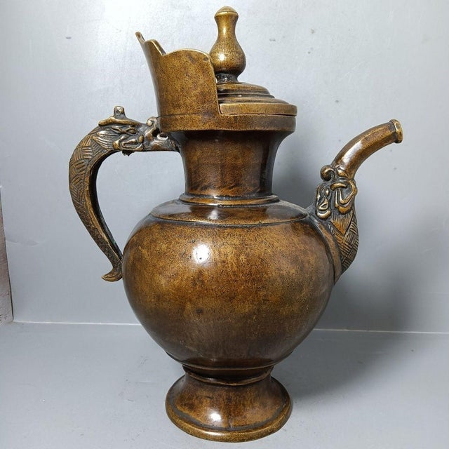 Metal Vintage Chinese Brass Dragon-Handled Ewer / Teapot, 10" Tall For Sale - Image 7 of 9