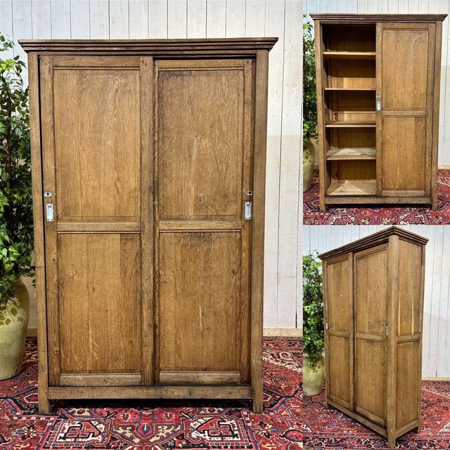 Oak Wardrobe with Sliding Doors, 1930s For Sale - Image 3 of 18