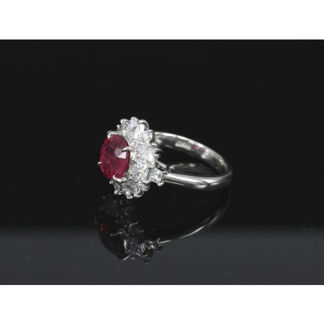 Late 20th Century Fine 2.36ct Gia Intense Red Ruby & 1.02ct Diamond Platinum Ring Size 6.25 For Sale - Image 11 of 18