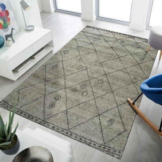 8x10 Gray Hand-Knotted Wool Diamond Motif Geometric Modern Carpet Rug For Sale - Image 11 of 13