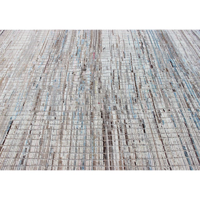 Textile Modern Casual Rug With Hi-Low Design in Cream, White, Brown and Ice Blue 10'3 X 14'3 For Sale - Image 7 of 15