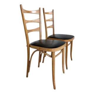 Dining Chairs in Bentwood with Black Vinyl Seats, Set of 2 For Sale