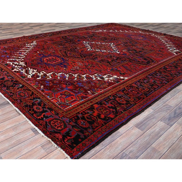 Textile 1960 9'10"x12'6" Sceptre Red Pure Wool Vintage Persian Heriz Hand Knotted Clean Rug For Sale - Image 7 of 12