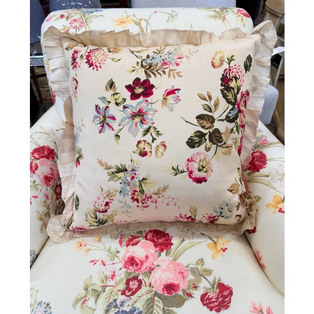 Ivory Pair of Custom Chintz Club Chairs in Scalamandré Floral Fabric For Sale - Image 8 of 12
