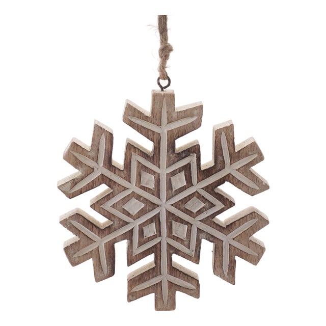 Wooden Snowflake Ornament Set of 6  5.5"H For Sale