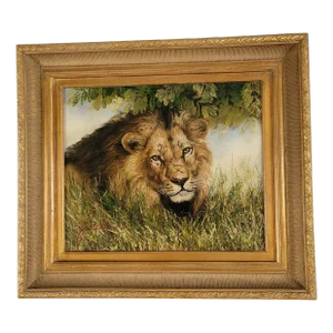 Vintage, Lion Painting Oil on Canvas by Lucre Chura