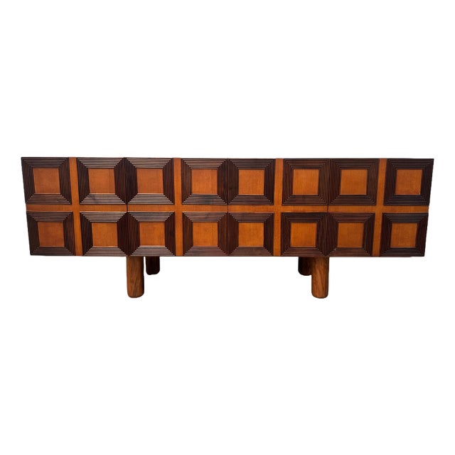 Large Vintage Italian Four Doors Geomagnetic Design Credenza, 1965 For Sale