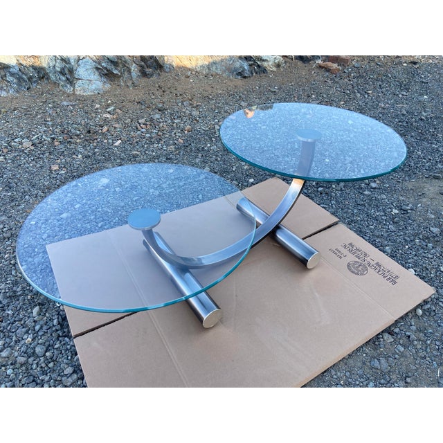 MCM Vintage Post Modern Tubular Steel & Beveled Glass Two Tier Coffee Table For Sale - Image 10 of 12