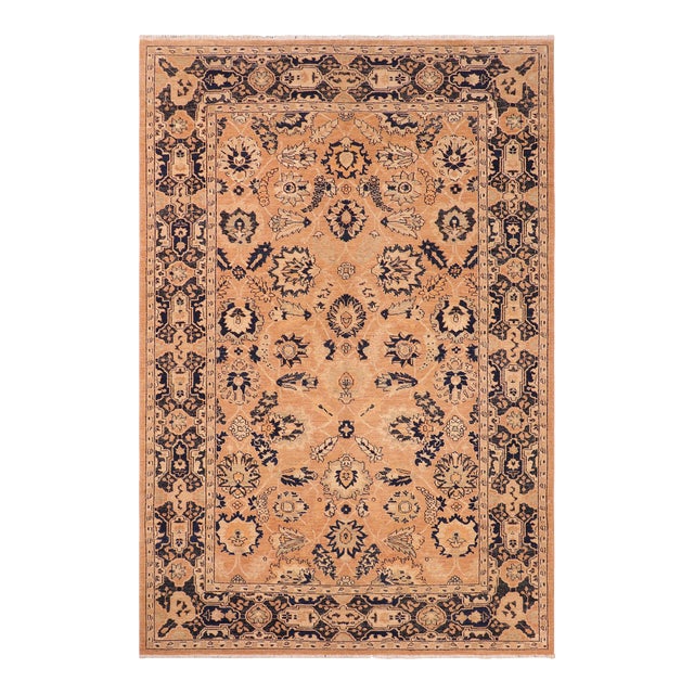 Oriental Ziegler Rose Blue Hand-Knotted Wool Rug - 6'0'' X 8'10'' For Sale
