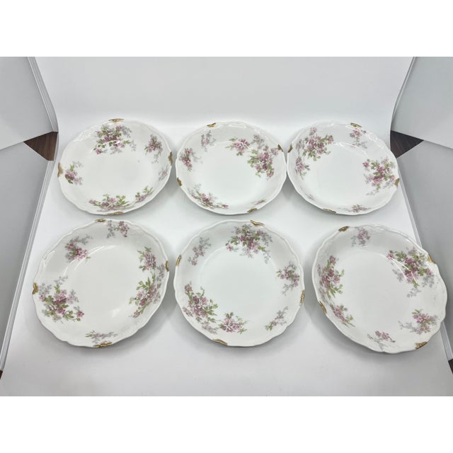 Antique Set of French Pink Floral Limoges- a Set of 6 Bowls For Sale - Image 10 of 10
