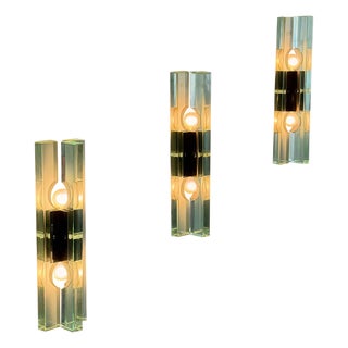 Triple Glass Wall Sconces in Thick Structural Glass from Gallotti & Radice, 1970s, Set of 3 For Sale