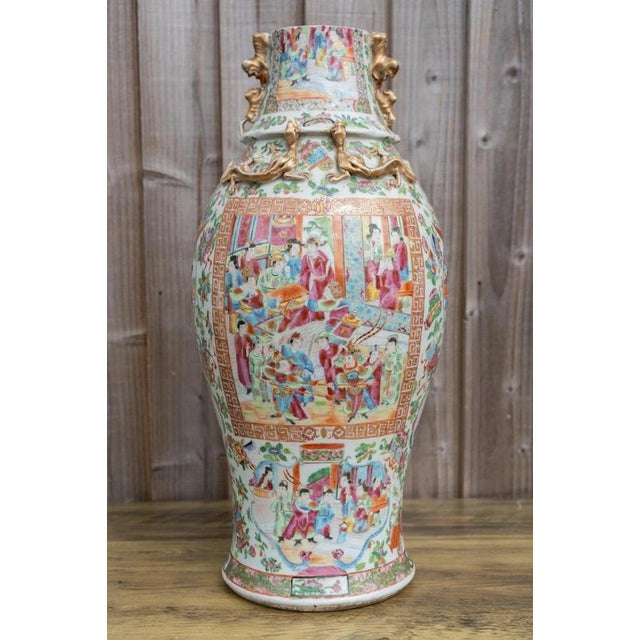 An impressive large Chinese famille rose porcelain vase dating to the second half of the 19th century, during the Qing...