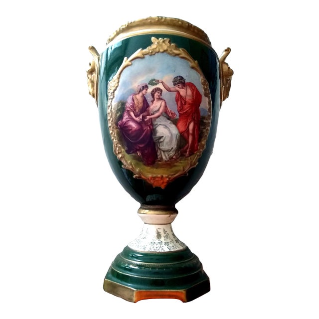 Early 20th Century Czechoslovakia Porcelain Pedestal Vase With Signed Angela Kaufmann Transferprint For Sale