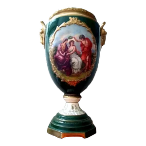 Early 20th Century Czechoslovakia Porcelain Pedestal Vase With Signed Angela Kaufmann Transferprint