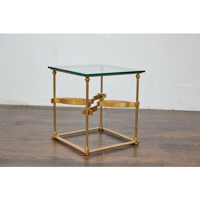 Metal Midcentury Italian Gilt Metal Cocktail Table - Glass Top and Star Stretcher For Sale - Image 7 of 12