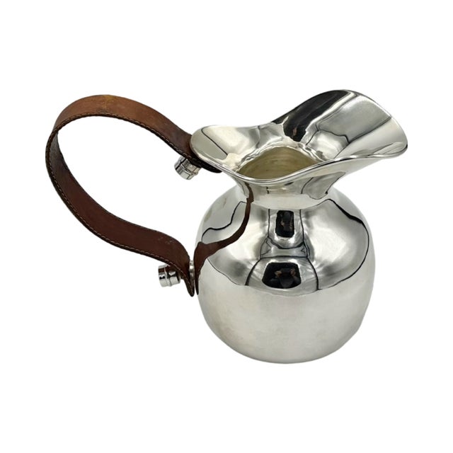 Hermès Vintage Hermès Paris Silverplate Pitcher Jug with Brown Leather Handle For Sale - Image 4 of 12