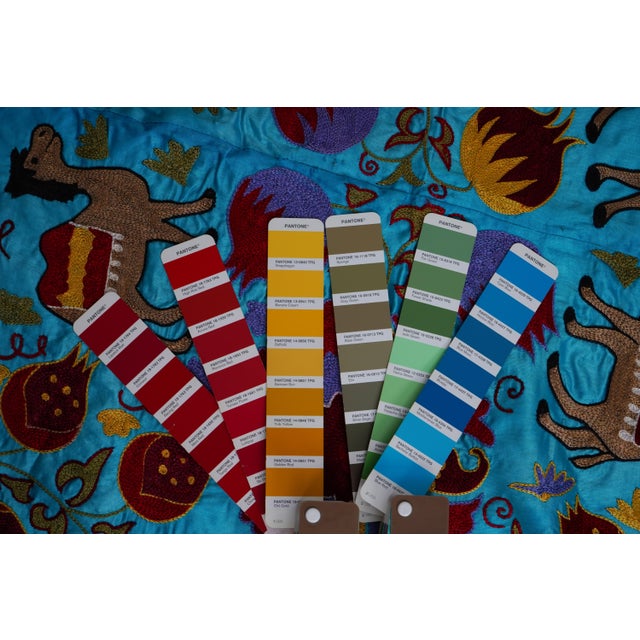 Blue Uzbek Suzani Wall Art – Camel & Floral Motif Embroidery 3'4'' X 6'2'' For Sale - Image 13 of 13