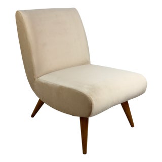 Vintage Lounge Chair in Champagne Beige Velvet, 1970s For Sale