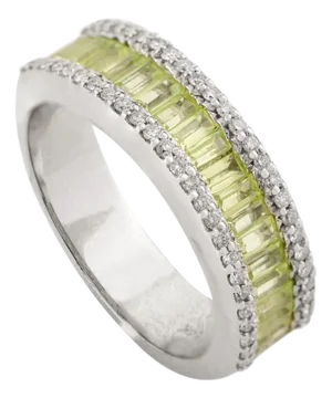 14k Gold Baguette Cut Peridot Diamond Cluster Band Ring Size 7