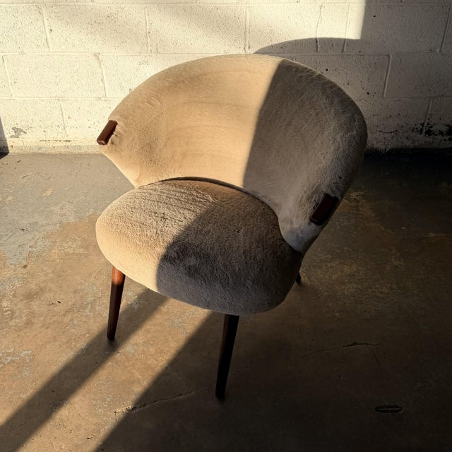 Vintage Danish 1950s Mid-Century Bent Møller Jepsen Attributed Lounge Chair, Beige Fur-Like Upholstery For Sale - Image 12 of 18