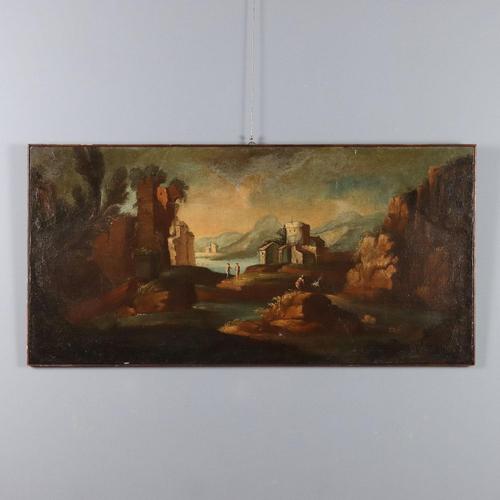Venetian School, Landscape with Figures, Oil on Canvas, Framed For Sale - Image 12 of 12